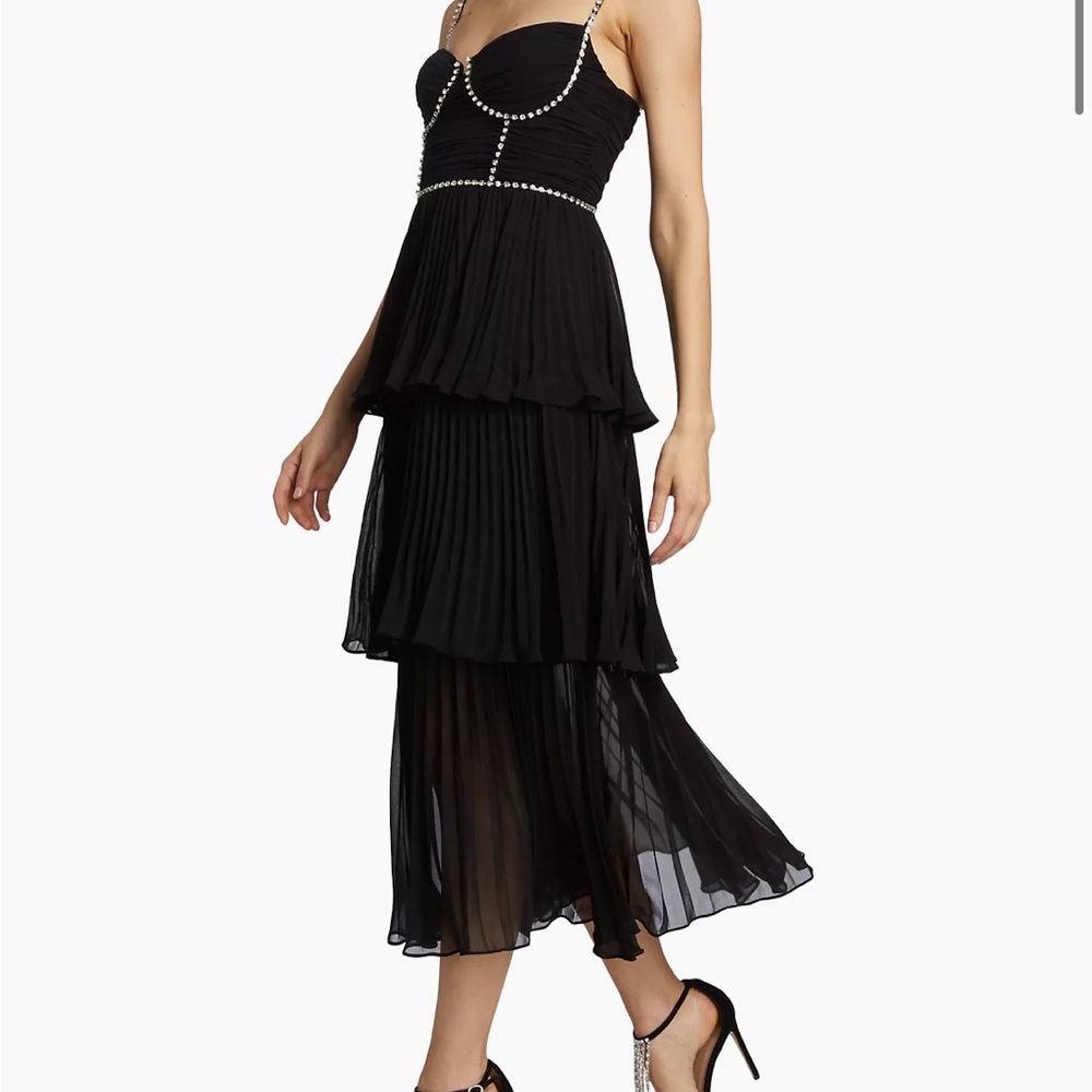 Self-Portrait Bustier Tiered Chiffon Midi-Dress